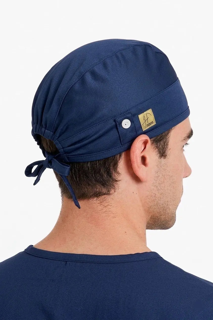 كاب جراحي كحلي بأزرار كمامة جانبية — هارموني سيرجيكل | Navy Scrub Cap with Mask Buttons Iraq