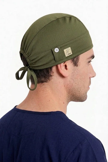 كاب جراحي زيتي اللون بأزرار كمامة — هارموني سيرجيكل | Olive Surgical Cap with Mask Buttons Iraq